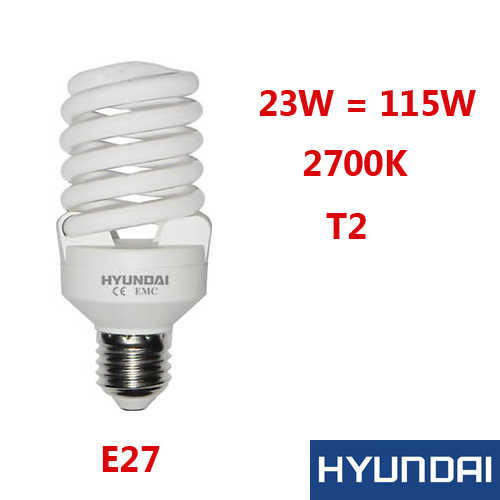 נורת CFL ספירלה Hyundai T2 E27 23W 2.7K