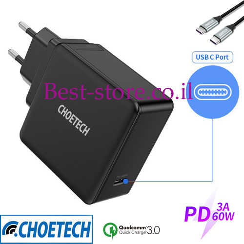 מטען קיר USB-C PD 3.0 60W עם כבל CHOETECH