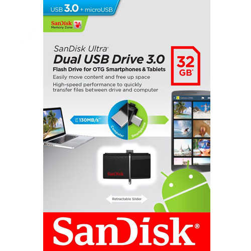 זיכרון נייד SanDisk Ultra Dual 32GB USB 3.0