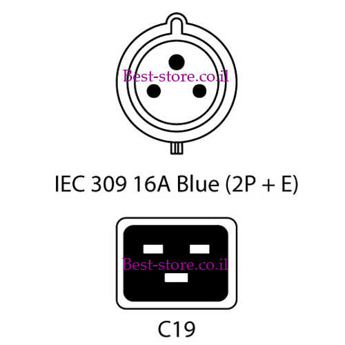 כבל חשמל למתח גבוה  IEC309 סיקון זכר ל- C19 באורך 3 מטר