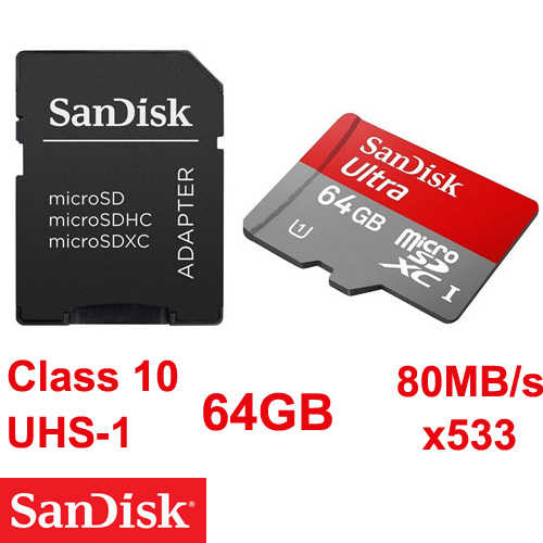 כרטיס זיכרון Micro SDXC 64GB Class 10 80MB/s SanDisk