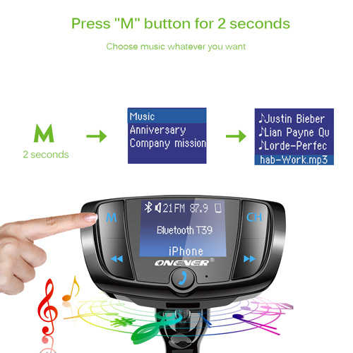 משדר/ דיבורית  Bluetooth FM לרכב Onever דגם T39