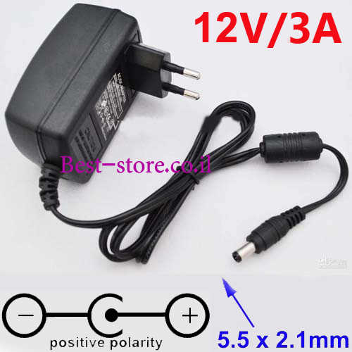 ספק כוח 12V/3A חיבור DC 5.5/2.1