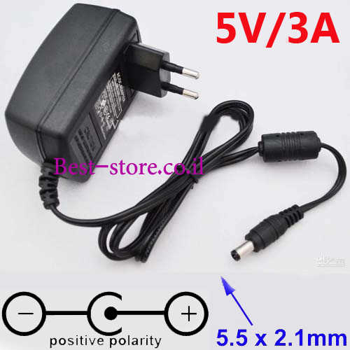 ספק כוח 5V/3A חיבור DC 5.5/2.1
