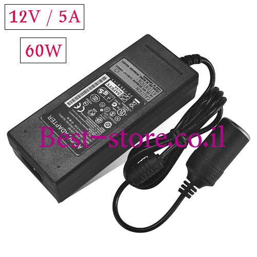ממיר מתח 60W מ- 220V ל- 12V לבית עם חיבור שקע מצת לרכב