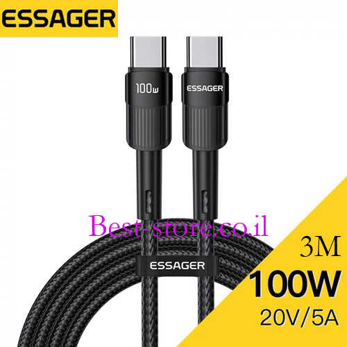 כבל טעינה וסנכרון Type-C באורך 3 מטר Essager 100W 20V 5A